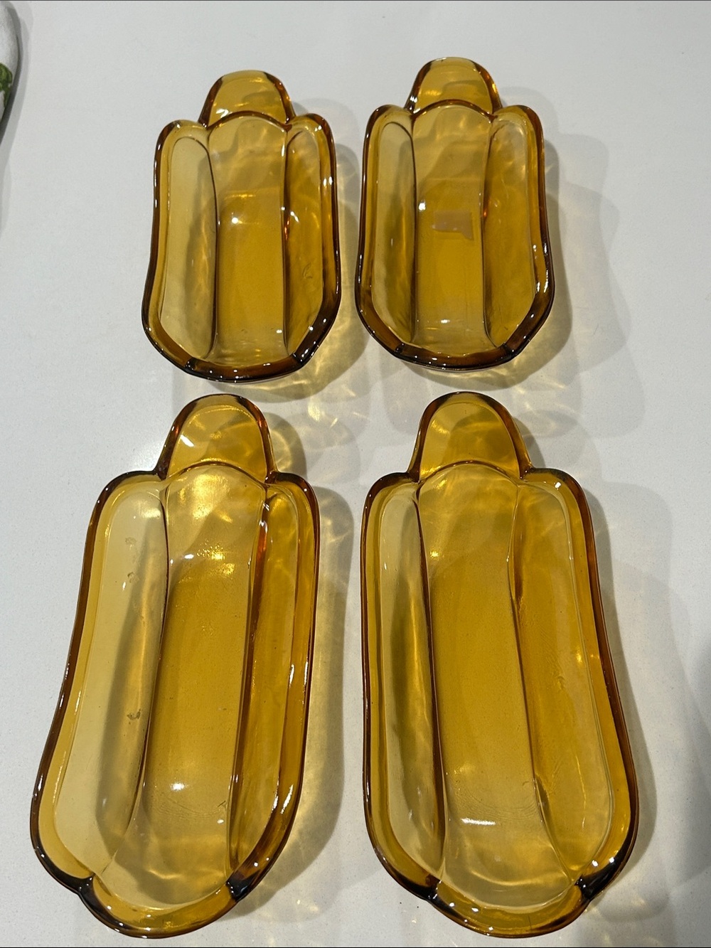 Vintage Indian Amber Glass Banana Split Ice Cream Dessert Set - 4-Piece